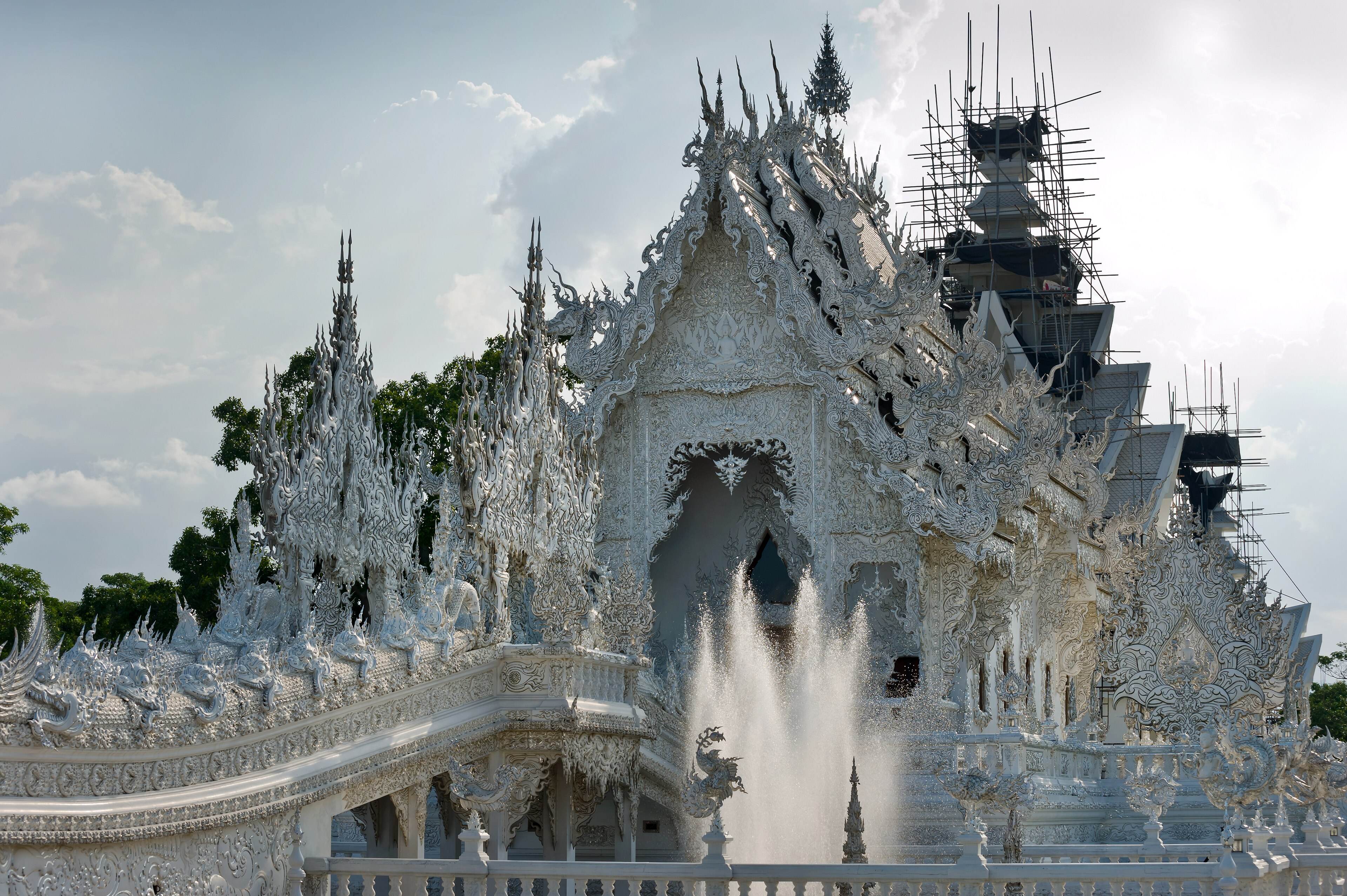 Scaffolding around one of the White Temple buildings, a reminder that the site is still being built